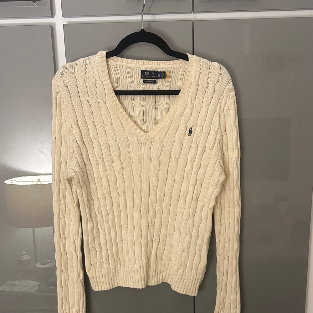 Polo by Ralph Lauren Women's V-Neck Sweater in Cream